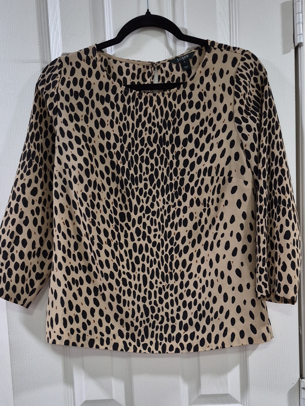 J. Crew Beige Blouse with Black Spot Print